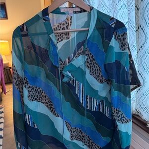 Hutch Teal and Blue Abstract Leopard-Accent Top